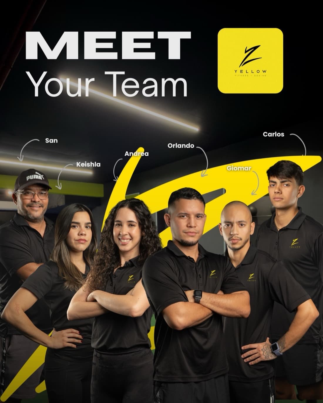 The Yellow coaching team — San, Keishla, Andrea, Orlando, Giomar, and Carlos